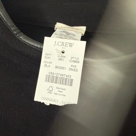 NWT J.Crew Faux Leather Trimmed Poncho Black CA959 Lagenlook Chic Minimalist - Picture 5 of 6